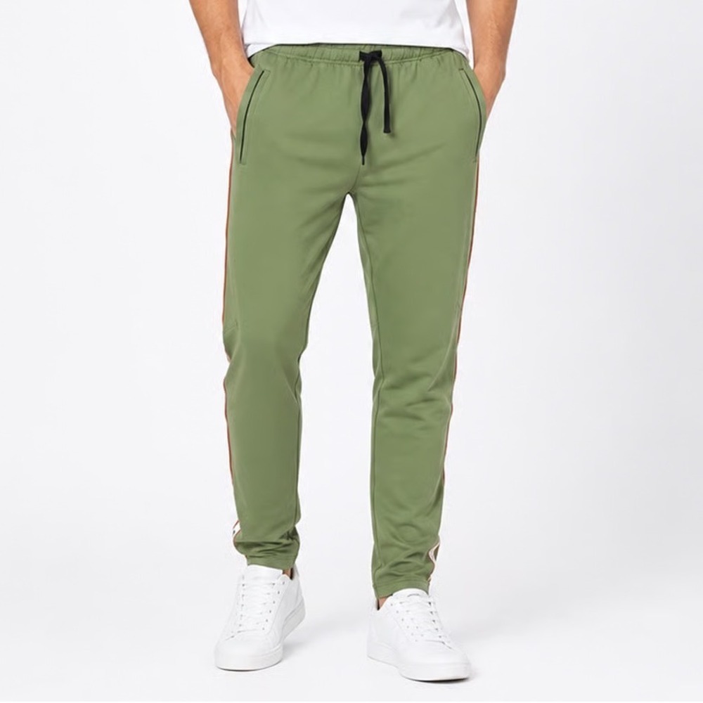 Dancemakers Mens Olive Green Logo Side Stripe Jogger Pants Size M Activewear